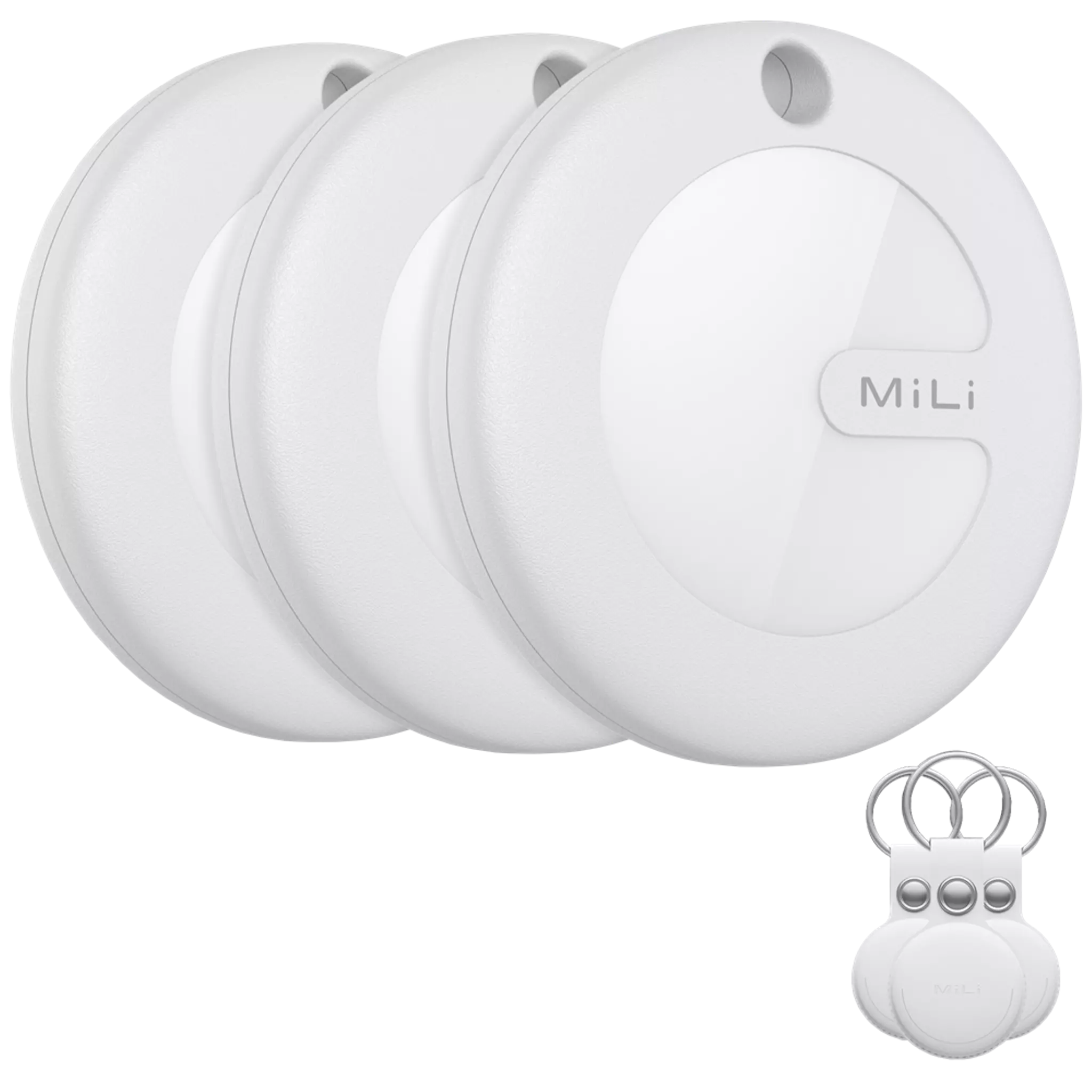 MiLi MiTag Tracker Pack of 3 Apple Approved Find My Item Finder & PU Leather Keyring White - Bedfordshire Phone Sales