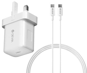 Devia 30W USB-C UK Charging Plug & 1.2m USB-C to USB-C Cable White