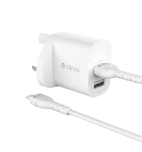 Devia 2.4A Dual USB Plug & Lightning Charging Cable Set White