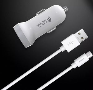 Devia Dual USB Port Car Adapter & 1m MicroUSB Cable White - Bedfordshire Phone Sales