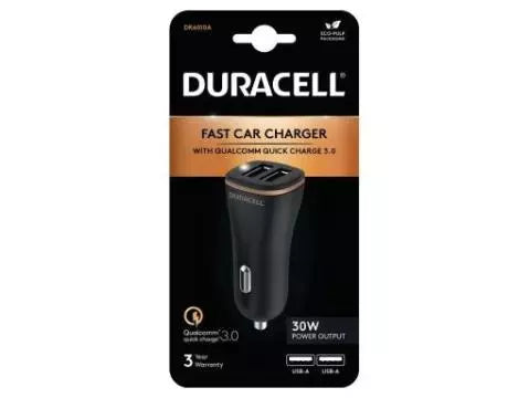Duracell 30W Fast Charging Car Charger QC3.0+2.4A Black