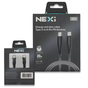 NEXi 20W Fast Charging Braided Nylon USB-C to Lightning Cable 1 Meter Black